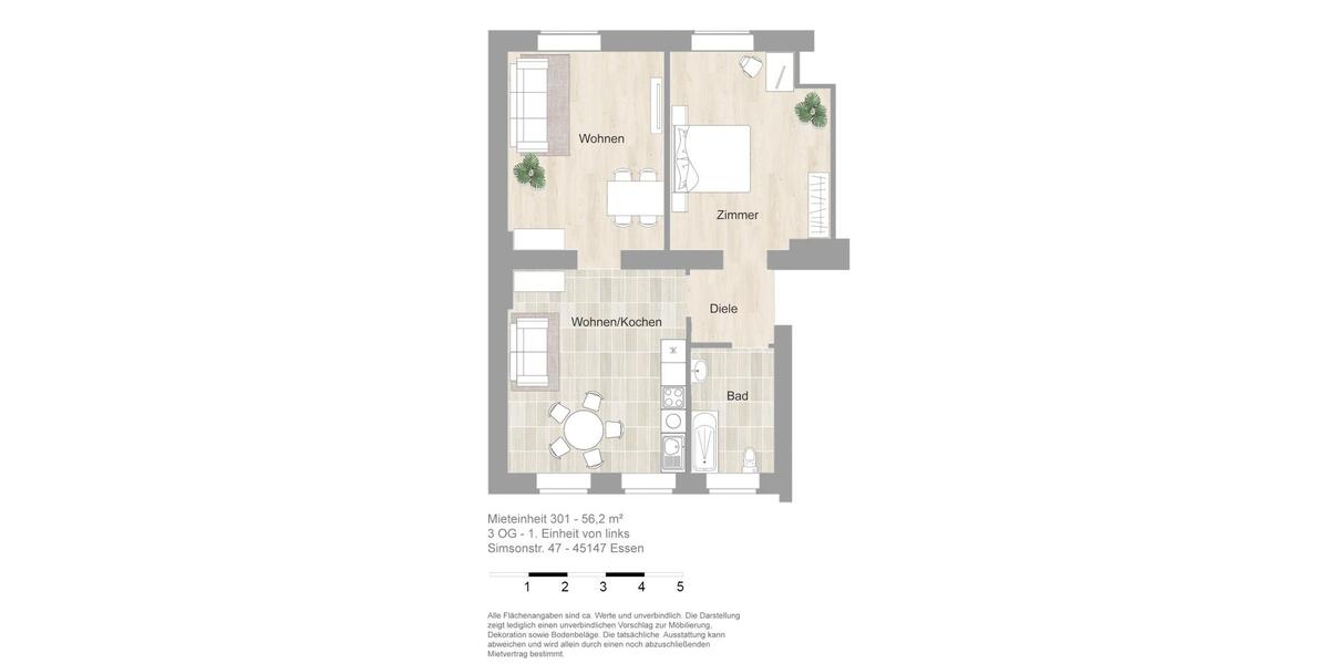 Dachgeschoßwohnung Essen Stadtbezirk III - 2 Zimmer, 56 m&sup2;, 610&euro; | Angebot:26399320