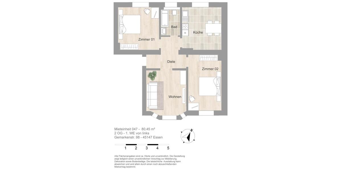Etagenwohnung Essen Stadtbezirk III - 3 Zimmer, 80 m&sup2;, 825&euro; | Angebot:26674869