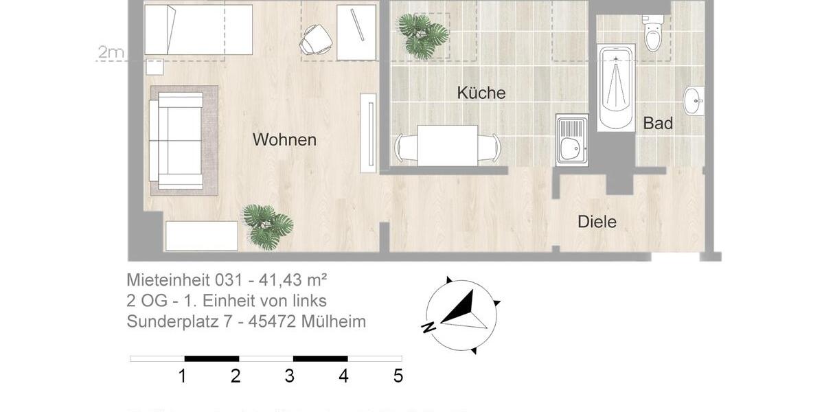 Dachgeschoßwohnung Mülheim an der Ruhr Heißen - 1 Zimmer, 41 m&sup2;, 445&euro; | Angebot:25500385
