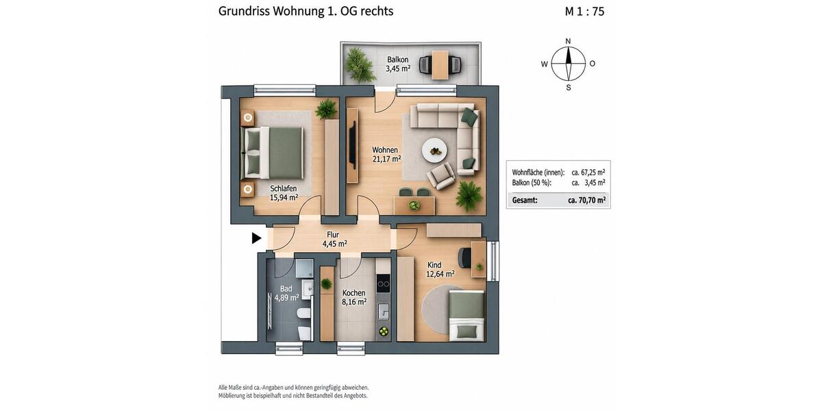 Etagenwohnung Recklinghausen Berghausen - 3 Zimmer, 70 m&sup2;, 149.590&euro; | Angebot:27472271