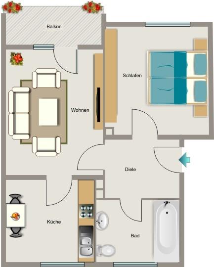 Etagenwohnung Essen Stadtbezirk V - 2.5 Zimmer, 45 m&sup2;, 368&euro; | Angebot:26227984
