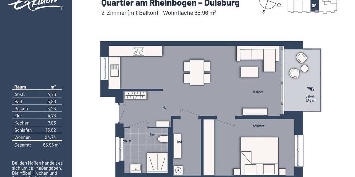 Etagenwohnung Duisburg Buchholz - 2 Zimmer, 66 m&sup2;, 290.000&euro; | Angebot:25850663