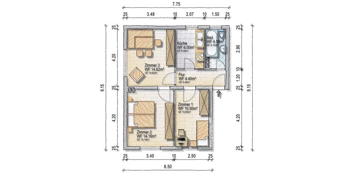 Etagenwohnung Essen Altendorf - 3 Zimmer, 53 m&sup2;, 75.000&euro; | Angebot:25228037