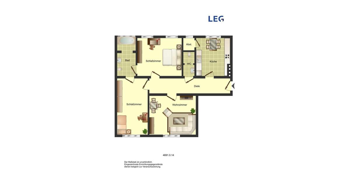 Etagenwohnung Duisburg Laar - 3 Zimmer, 93 m&sup2;, 759&euro; | Angebot:25793781