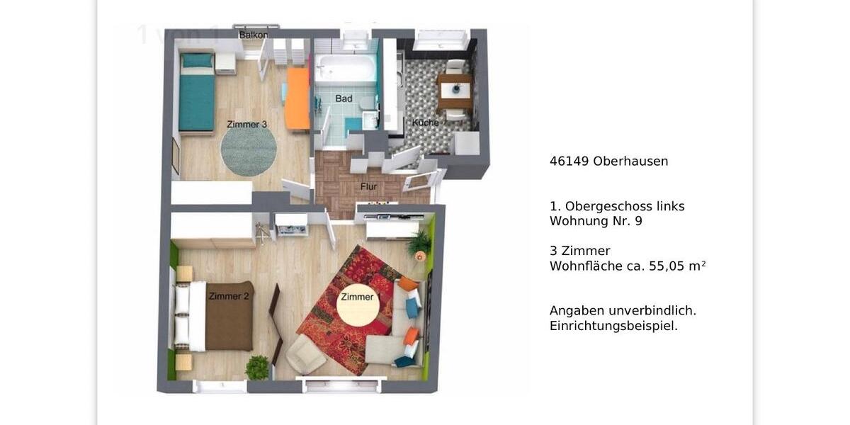 Etagenwohnung Oberhausen Biefang - 2 Zimmer, 55 m&sup2;, 120.000&euro; | Angebot:27484650