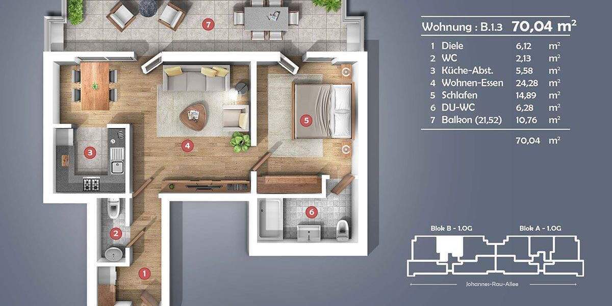 Etagenwohnung Gelsenkirchen Bismarck - 2 Zimmer, 70 m&sup2;, 269.000&euro; | Angebot:24450651