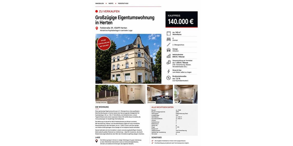 Etagenwohnung Herten - 4 Zimmer, 140 m&sup2;, 140.000&euro; | Angebot:27446916