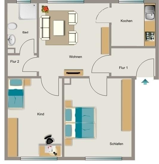 Etagenwohnung Mülheim an der Ruhr Heißen - 3.5 Zimmer, 57 m&sup2;, 614&euro; | Angebot:26449933