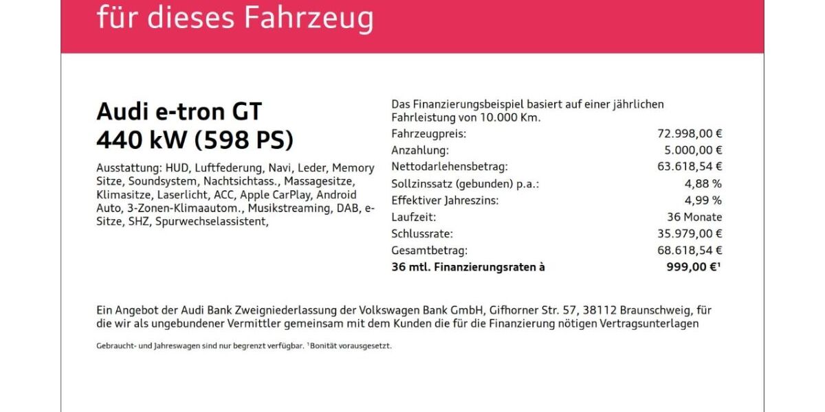 Audi e-tron GT 61.761 km 70.599 &euro; Wuppertal 42109