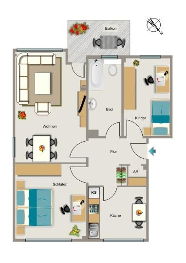 Etagenwohnung Essen Stadtbezirk V - 3.5 Zimmer, 71 m&sup2;, 572&euro; | Angebot:26358542