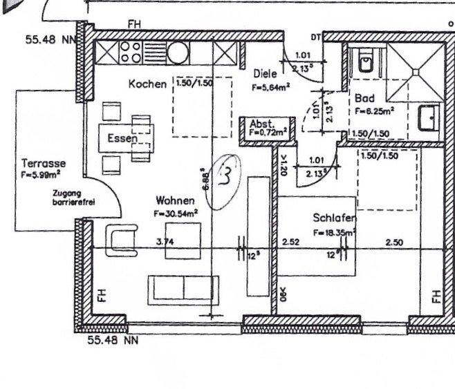 Erdgeschoßwohnung Gelsenkirchen Gelsenkirchen-Nord - 2 Zimmer, 63 m&sup2;, 720&euro; | Angebot:26414757