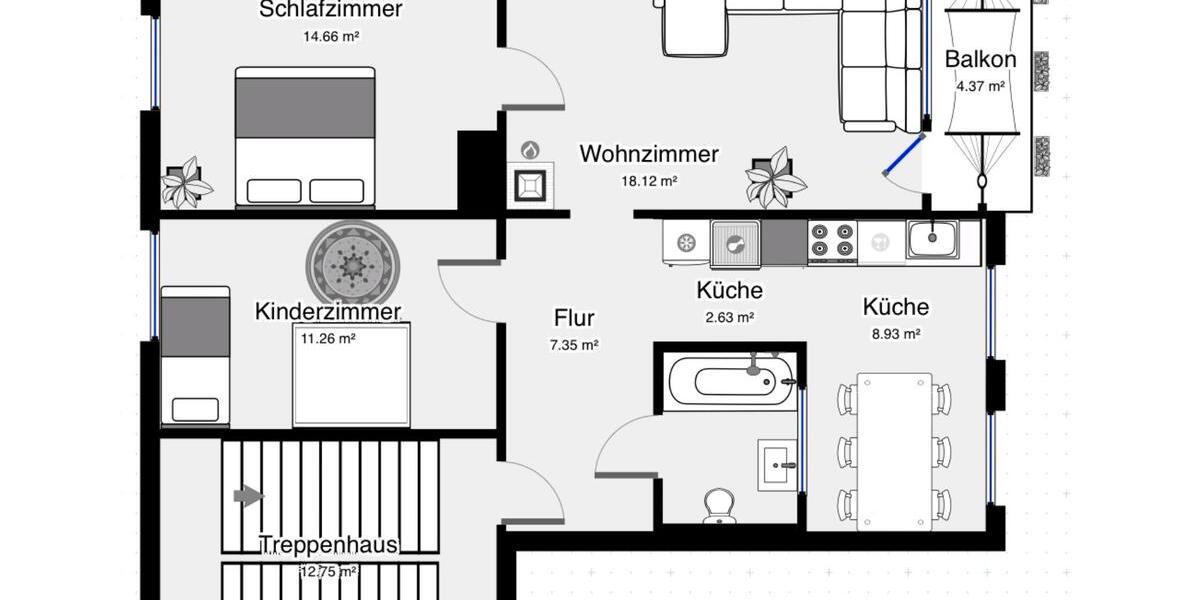 Etagenwohnung Duisburg Angerhausen - 3.5 Zimmer, 70 m&sup2;, 208.000&euro; | Angebot:26313053
