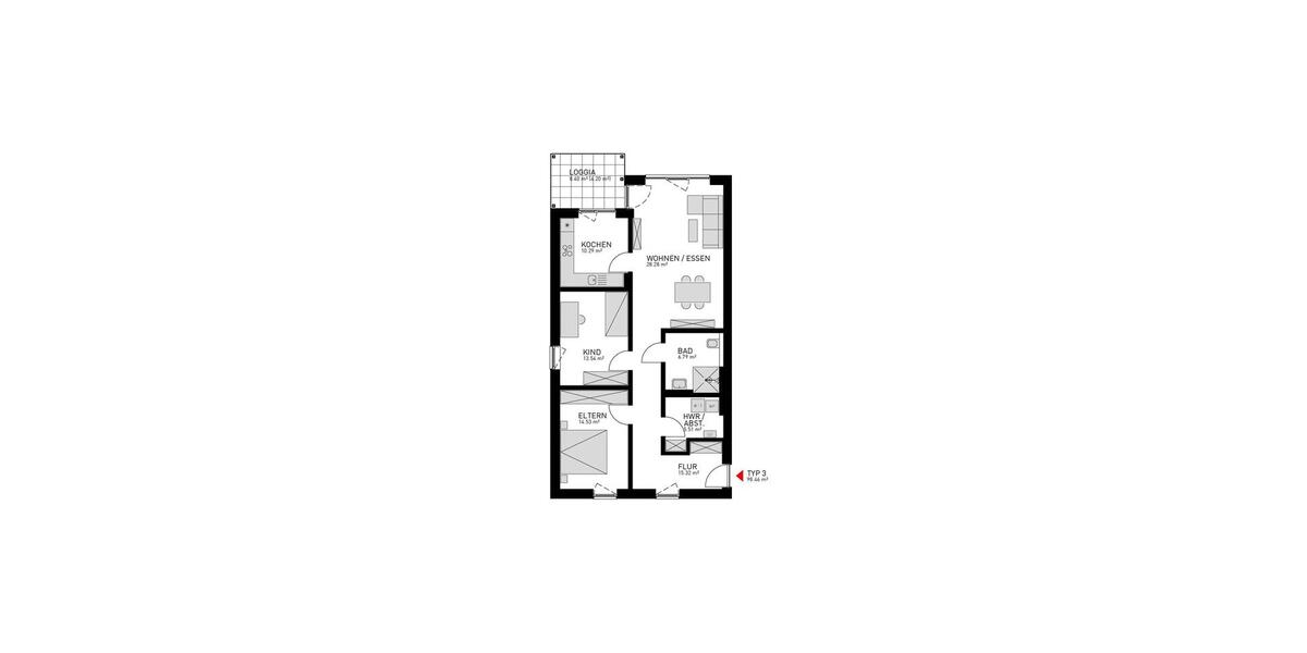 Etagenwohnung Bochum Bochum-Mitte - 3 Zimmer, 98 m&sup2;, 1.359&euro; | Angebot:26445754