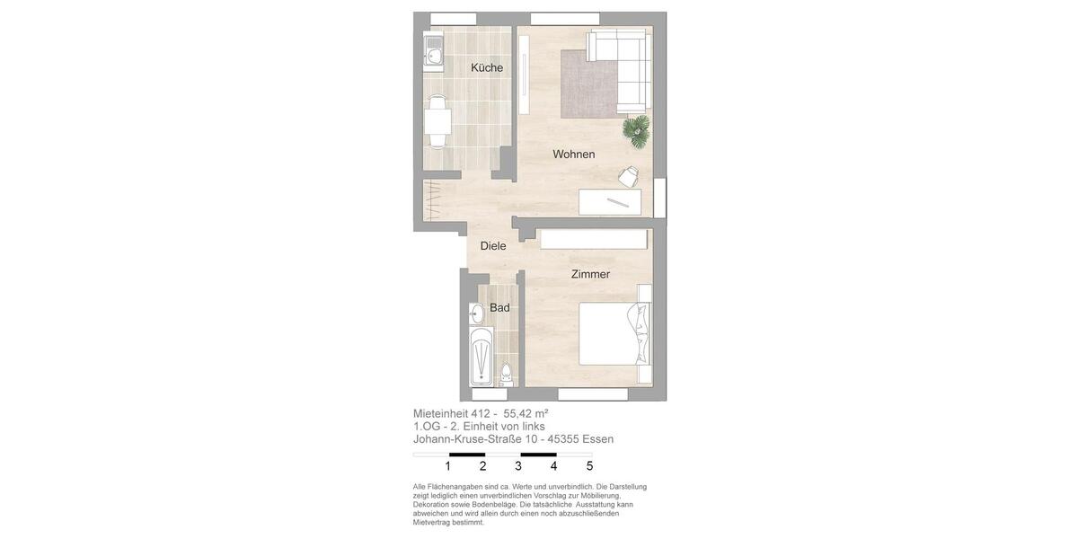 Etagenwohnung Essen Stadtbezirk IV - 2 Zimmer, 55 m&sup2;, 495&euro; | Angebot:25756986