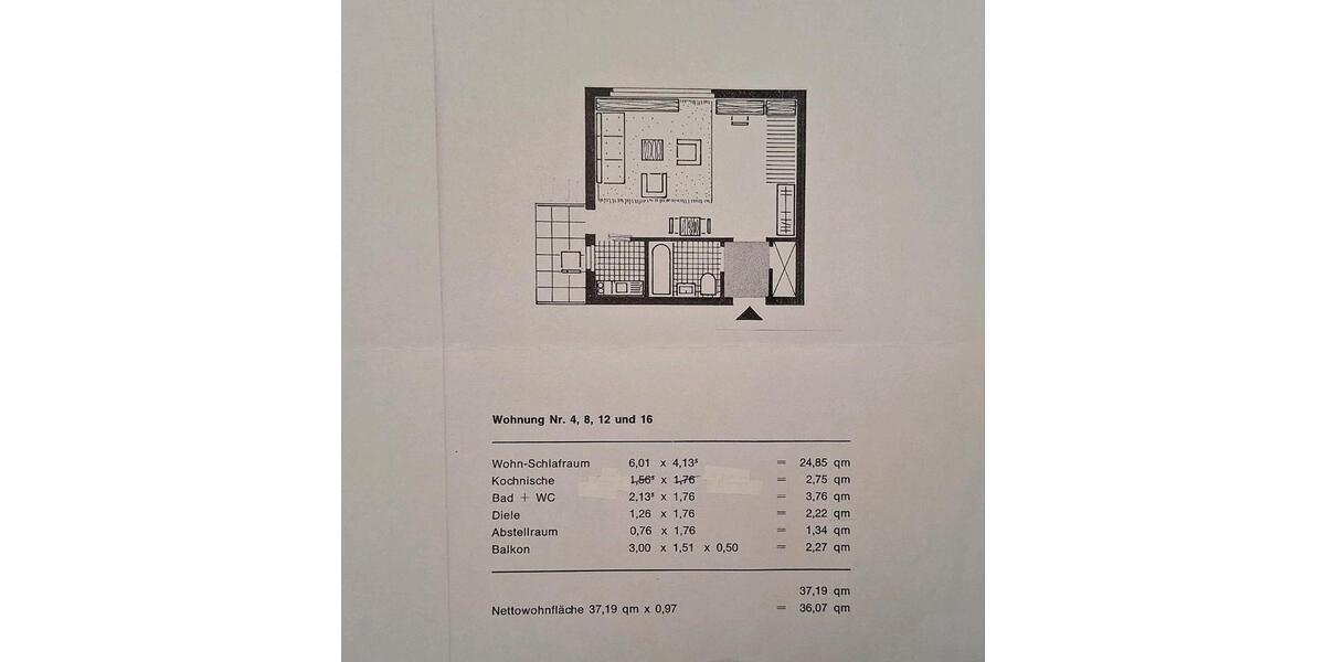 Etagenwohnung Essen Stadtbezirk VIII - 1 Zimmer, 37 m&sup2;, 97.000&euro; | Angebot:26901790