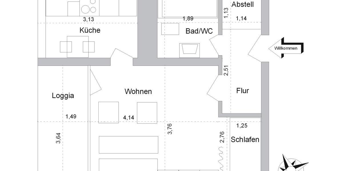 Erdgeschoßwohnung Duisburg Essenberg - 1 Zimmer, 34 m&sup2;, 410&euro; | Angebot:25784518
