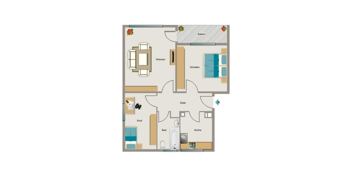 Etagenwohnung Moers Rheinkamp - 2.5 Zimmer, 68 m&sup2;, 561&euro; | Angebot:25423594