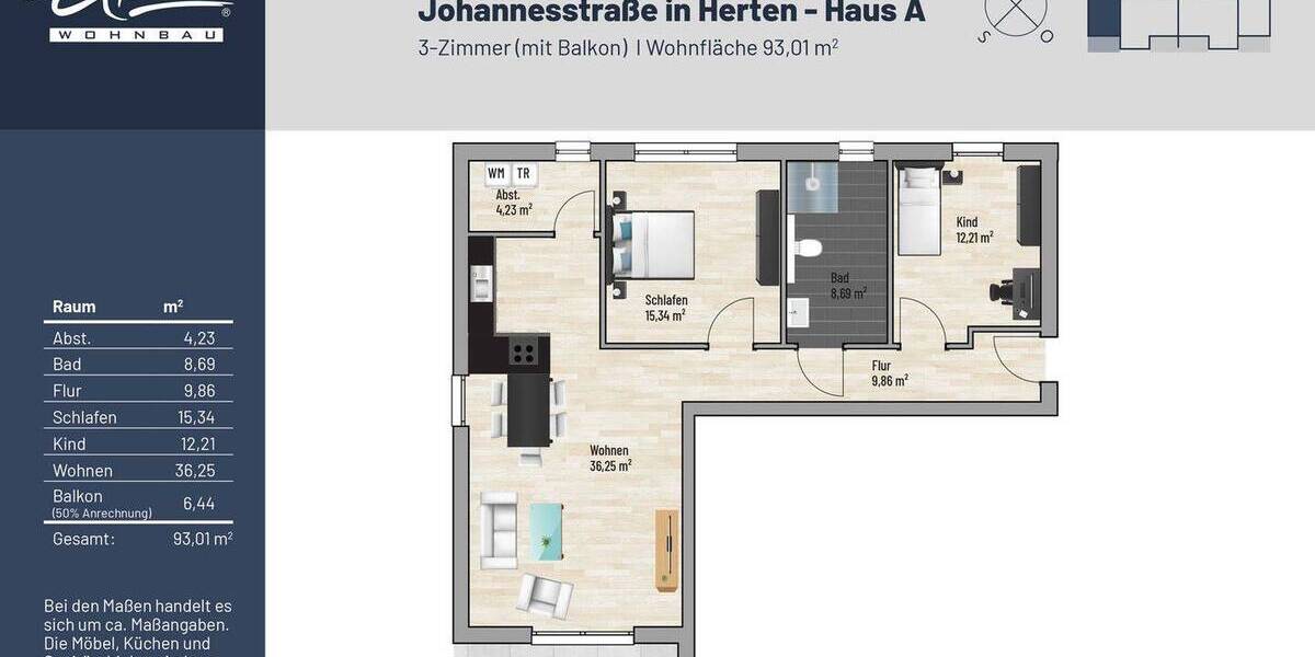 Etagenwohnung Herten Westerholt - 3 Zimmer, 93 m&sup2;, 365.000&euro; | Angebot:23959229
