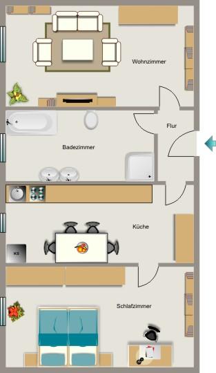 Erdgeschoßwohnung Essen Stadtbezirk VII - 2.5 Zimmer, 54 m&sup2;, 582&euro; | Angebot:26257212