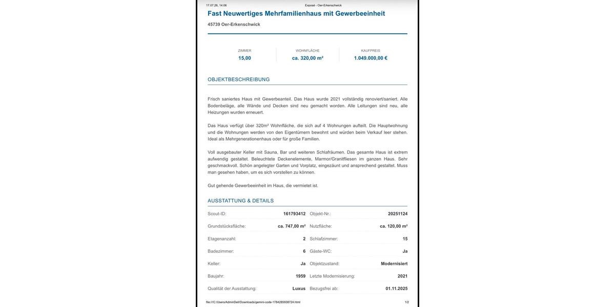 Mehrfamilienhaus, Wohnhaus Oer-Erkenschwick Erkenschwick - 15 Zimmer, 320 m&sup2;, 1.049.000&euro; | Angebot:27487032