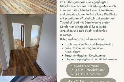 Wohnung Duisburg Untermeiderich - 2 Zimmer, 46 m&sup2;, 325&euro; | Angebot:26460539