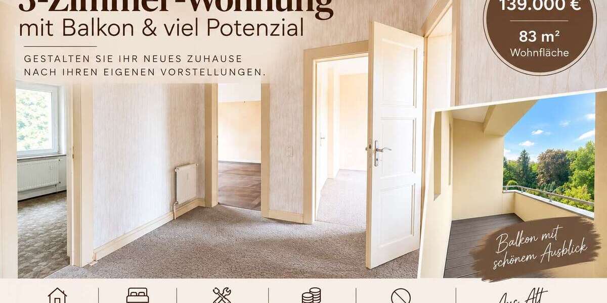 Etagenwohnung Oberhausen Tackenberg - 3 Zimmer, 83 m&sup2;, 139.000&euro; | Angebot:27470640