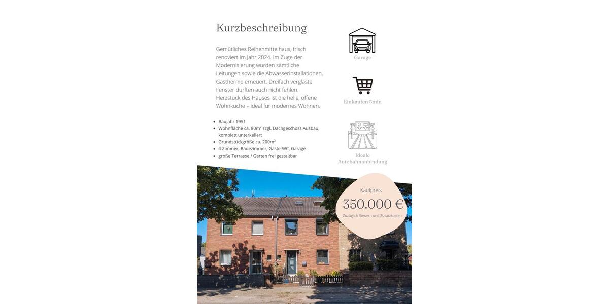 Reihenhaus Oberhausen Rothebusch - 4 Zimmer, 80 m&sup2;, 350.000&euro; | Angebot:27458774