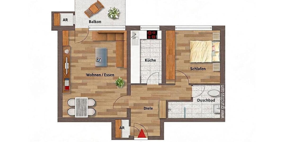 Etagenwohnung Mülheim an der Ruhr Broich - 2 Zimmer, 63 m&sup2;, 900&euro; | Angebot:26270989