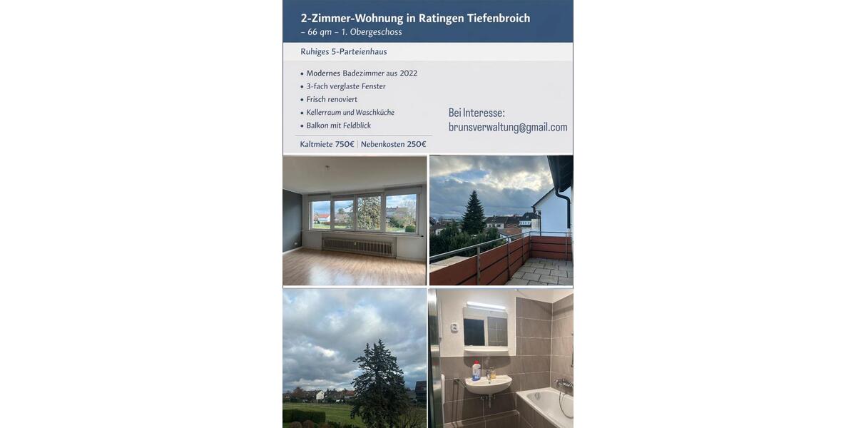 2- Zimmer Wohnung (66qm) Ratingen- Tiefenbroich 2 zimmer