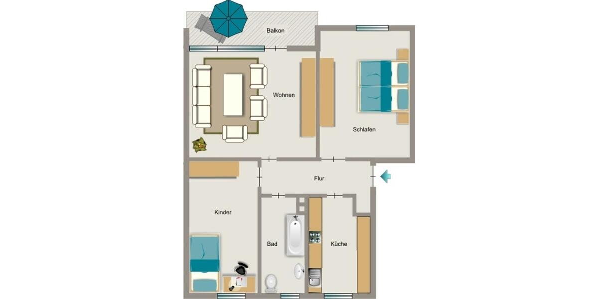 Etagenwohnung Moers Rheinkamp - 3.5 Zimmer, 65 m&sup2;, 594&euro; | Angebot:26329876