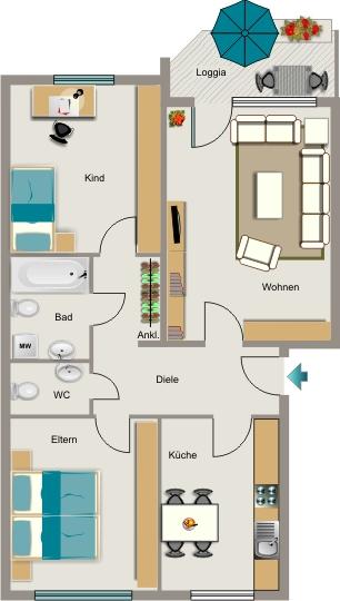 Erdgeschoßwohnung Voerde (Niederrhein) - 3.5 Zimmer, 79 m&sup2;, 430&euro; | Angebot:26227991