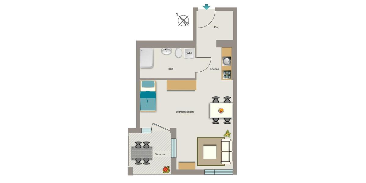 Erdgeschoßwohnung Essen Frillendorf - 1 Zimmer, 45 m&sup2;, 494&euro; | Angebot:26231127