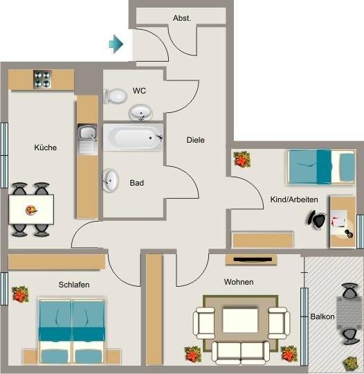 Etagenwohnung Essen Stadtbezirk V - 3.5 Zimmer, 80 m&sup2;, 528&euro; | Angebot:25643768