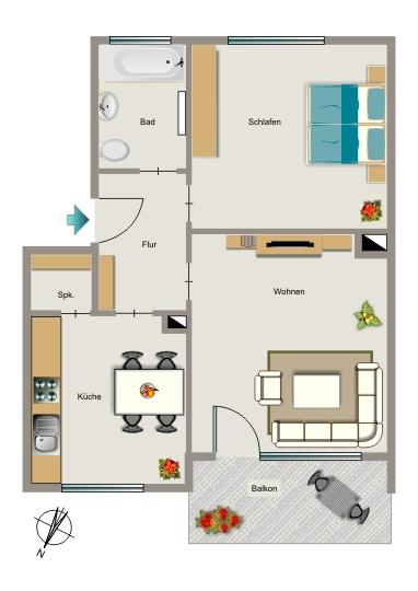Erdgeschoßwohnung Bottrop Batenbrock - 2.5 Zimmer, 56 m&sup2;, 448&euro; | Angebot:25643777