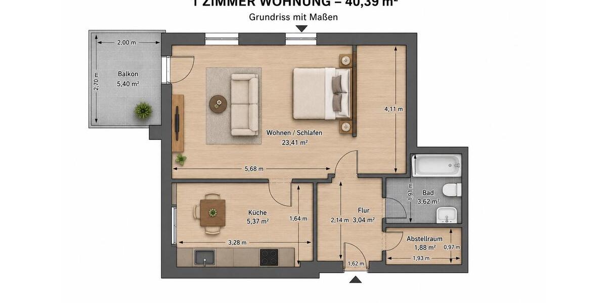 Etagenwohnung Duisburg Baerl - 1 Zimmer, 40 m&sup2;, 84.819&euro; | Angebot:26536436