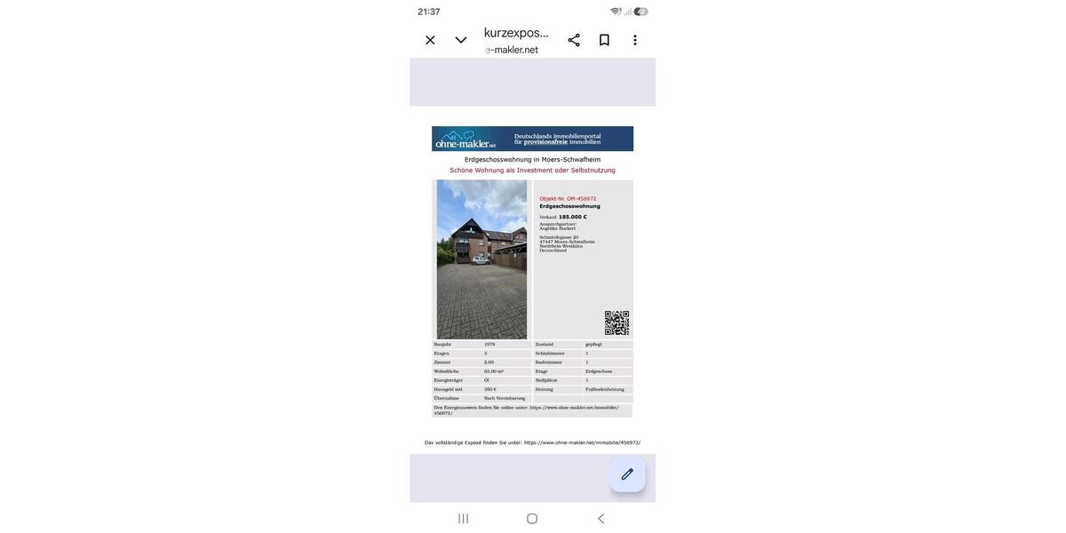 Erdgeschoßwohnung Moers Schwafheim - 2 Zimmer, 64 m&sup2;, 185.000&euro; | Angebot:27447809