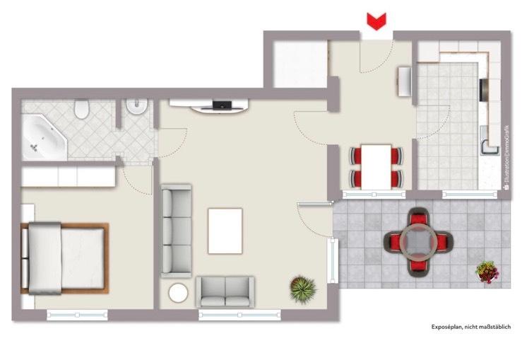 Terrassenwohnung Wuppertal Gemarkung Ronsdorf - 2 Zimmer, 62 m&sup2;, 185.000&euro; | Angebot:25638270