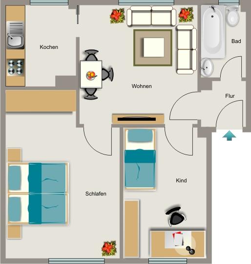 Etagenwohnung Gelsenkirchen Erle - 3.5 Zimmer, 52 m&sup2;, 306&euro; | Angebot:25726008