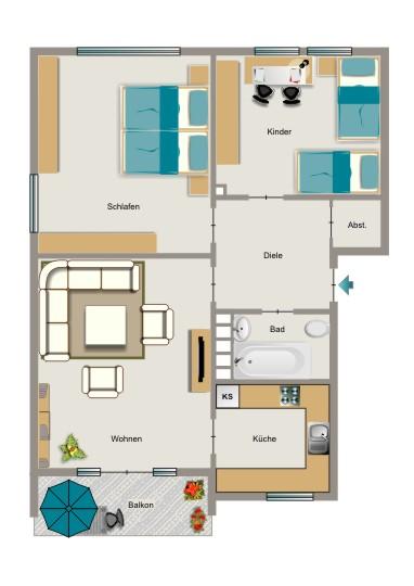 Erdgeschoßwohnung Essen Stadtbezirk V - 3.5 Zimmer, 58 m&sup2;, 440&euro; | Angebot:26401115