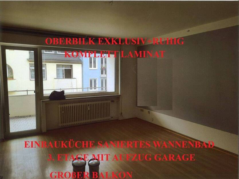 OBERBILK EXKLUSIV+RUHIG KOMPLETT LAMINAT EINBAUKÜ. SANIERTES BAD GROßER BALKON 3. OGAUFZUG GARAGE